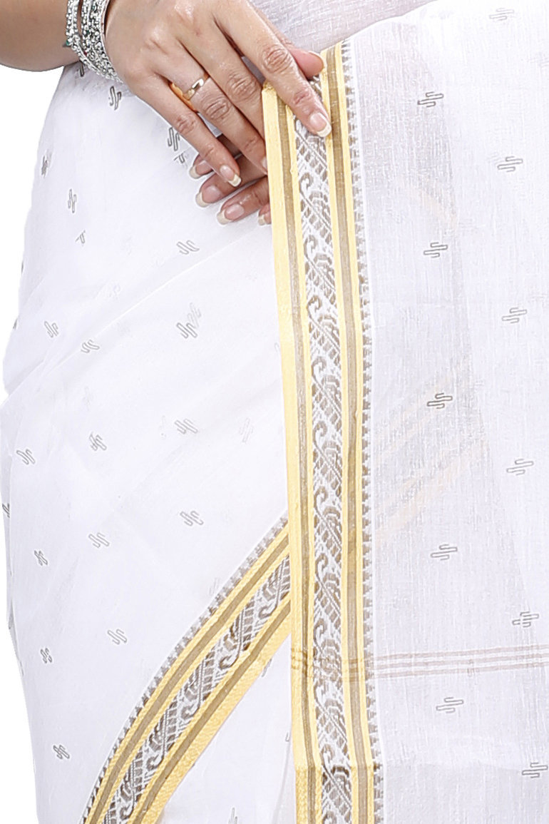 White Golden Pure Cotton Regina Tant Saree (988)